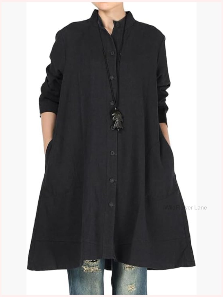 Women's Linen Button Down Shirt Long Sleeve Blouse With Pockets
